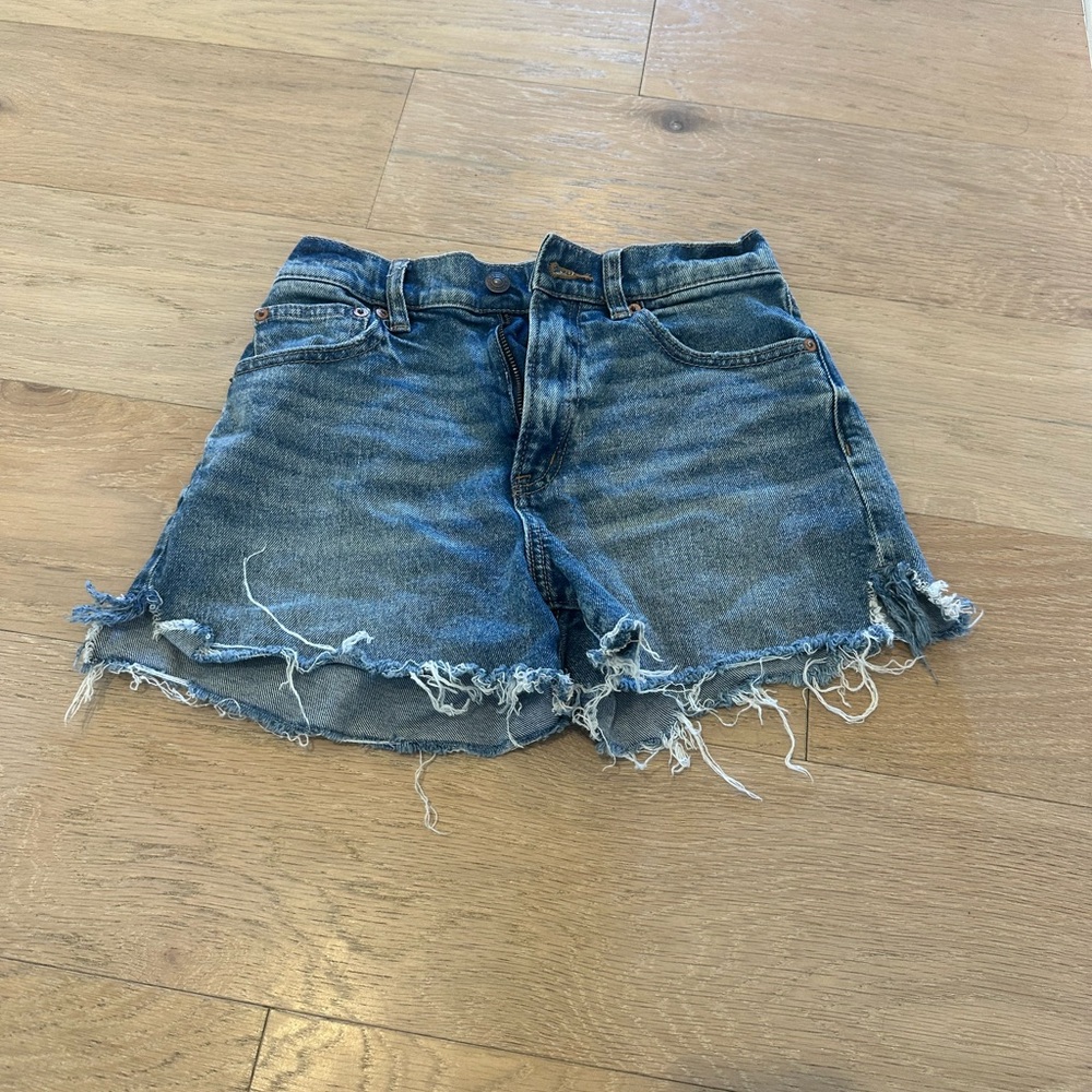 American Eagle Outfitters Blue Jean Shorts High-Waisted Frayed Hem